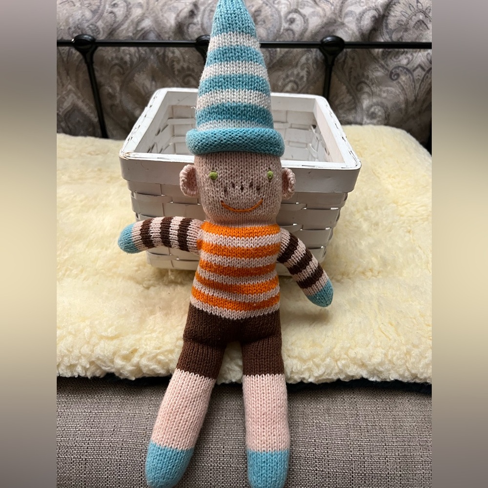 Blabla Orange and Brown Striped Knit Doll, Gently used, so soft. Large, 18”